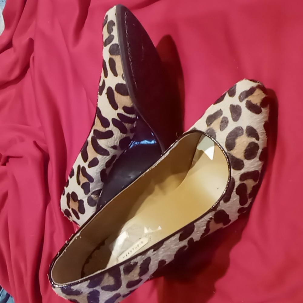 Max studio leopard pony fur wedge heelsl